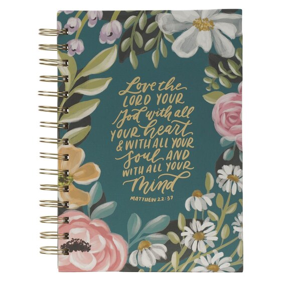 Journal Wirebound Teal Floral Love The Lord Matt. 22:37 - Re-vived