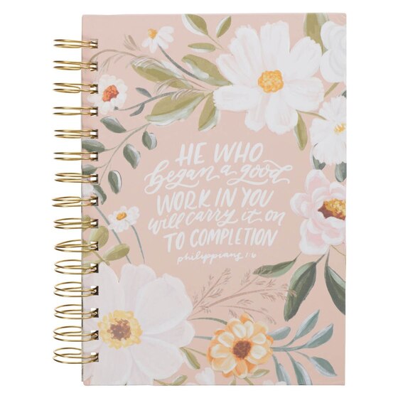 Journal Wirebound Beige Floral Good Work In You Phil. 1:6 - Re-vived