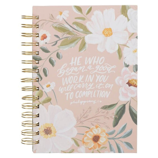 Journal Wirebound Beige Floral Good Work In You Phil. 1:6 - Re-vived