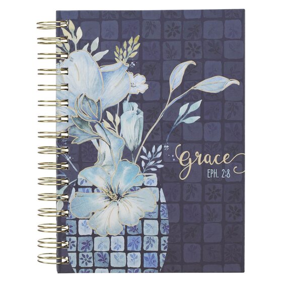 Journal Wirebound Blue Floral Grace Eph. 2:8 - Re-vived