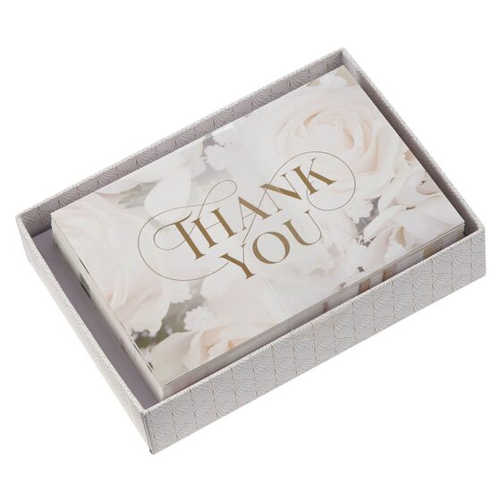 Boxed Cards Thank You White Roses - Re-vived