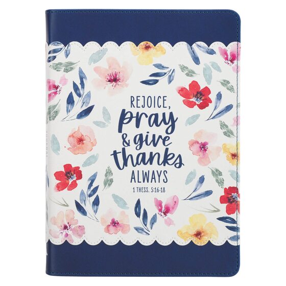 Give Thanks Blue Floral Faux Leather Classic Journal - Re-vived