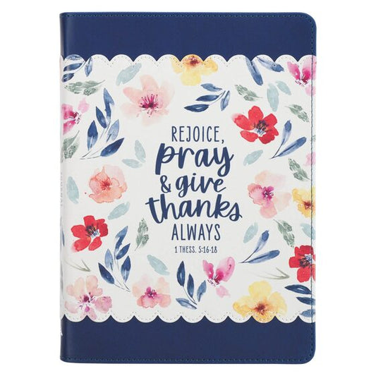 Give Thanks Blue Floral Faux Leather Classic Journal - Re-vived