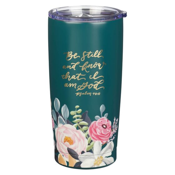 Be Still Teal Floral Stainless Steel Travel Tumbler - Re-vived