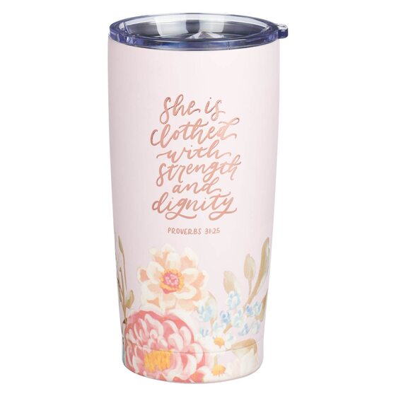 Strength and Dignity Pink Floral Stainless Travel Tumbler - Re-vived