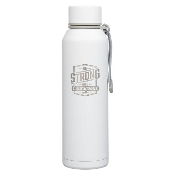 Strong and Courageous White Stainless Steel Water Bottle - Re-vived