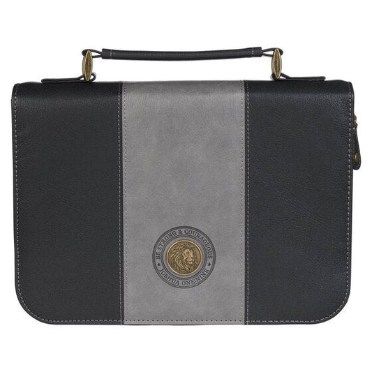 Bible Cover Classic Two-Tone Gray/Black Be Strong Josh. 1:9 - Re-vived