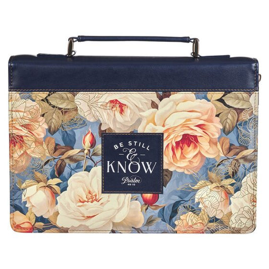 Bible Cover Fashion Navy Be Still Ps. 46:10 - Re-vived