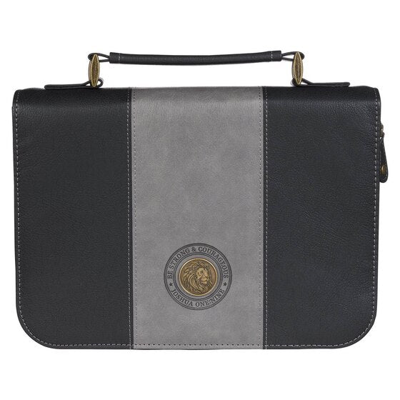 Bible Cover Classic Two-Tone Gray/Black Be Strong Josh. 1:9 - Re-vived
