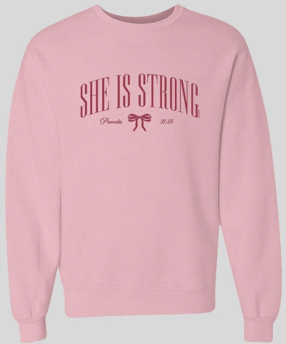 She Is Strong Bow Crew Fleece Small - Re-vived