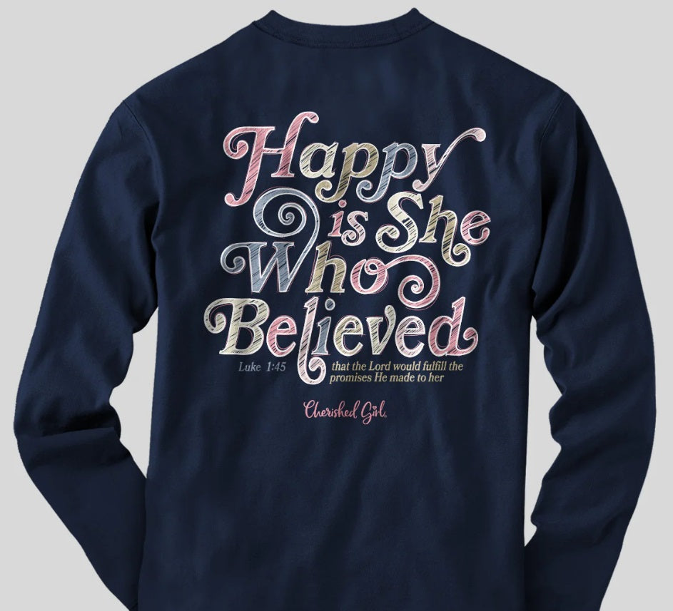 Happy Is She Long Sleeve Tee Medium - Re-vived
