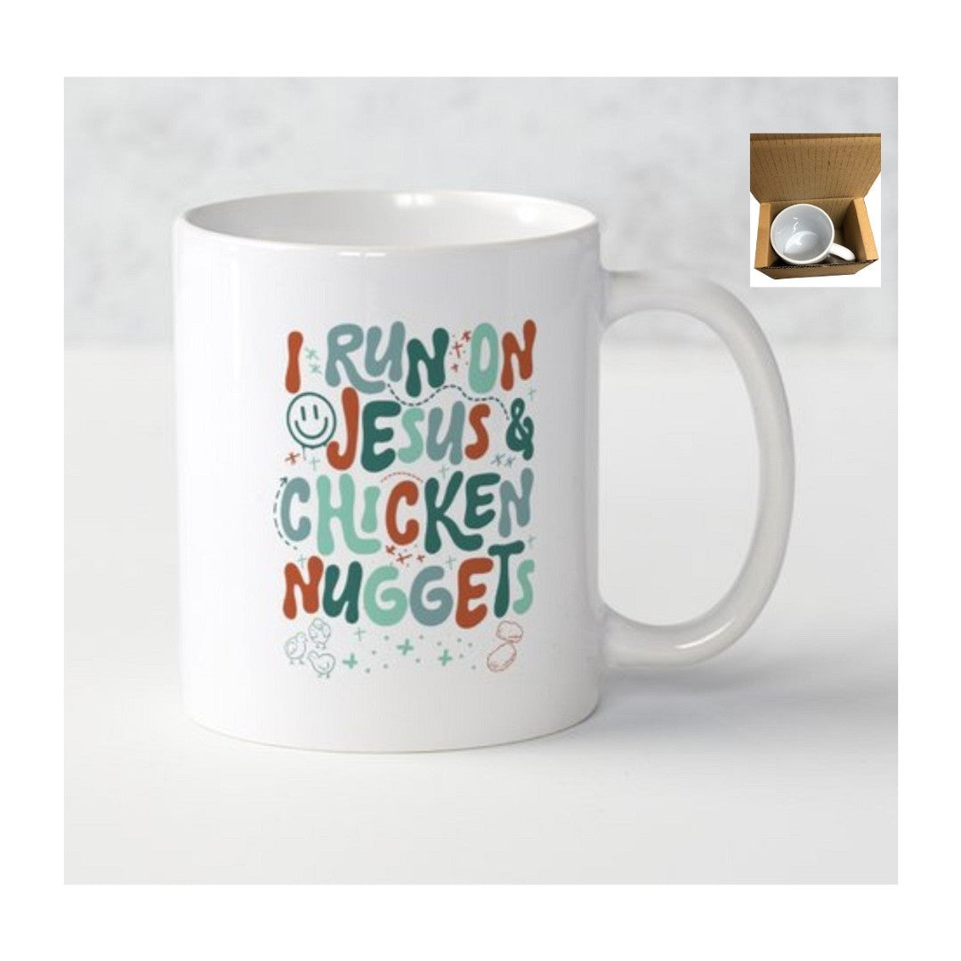 I Run On Jesus & Chicken Nuggets Mug - Re-vived