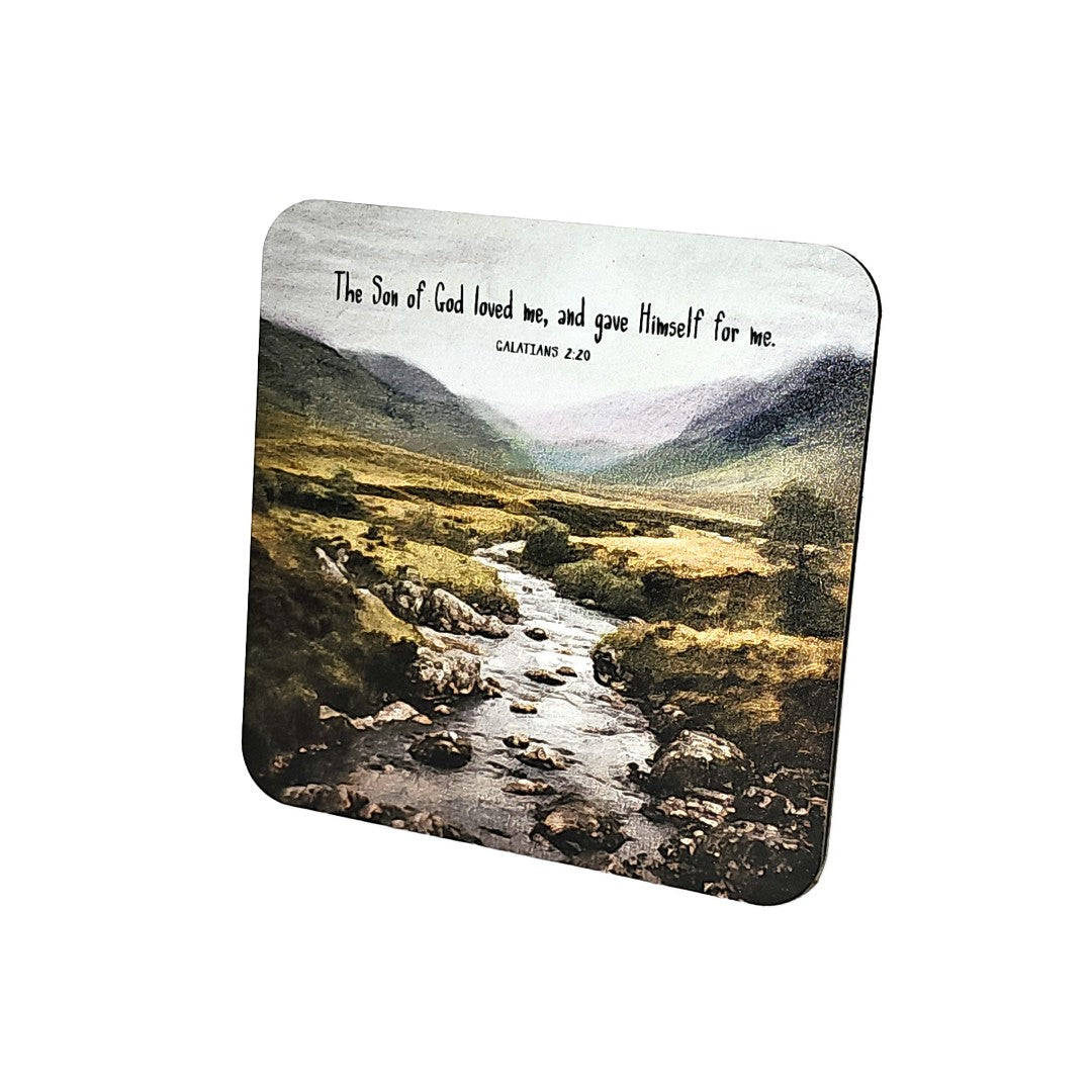 Bible Coaster - The Son of God Loved Me (River & Mountains])