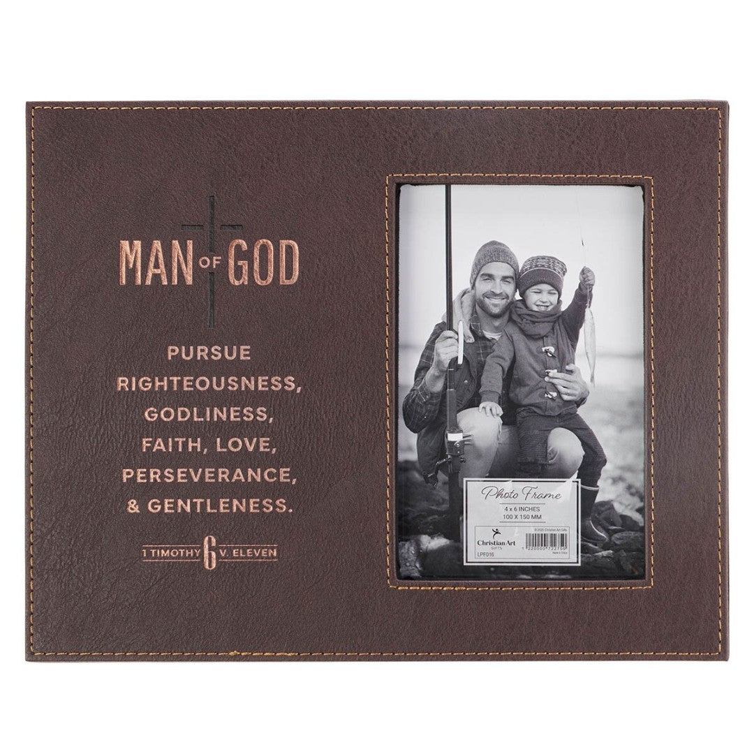 Man of God Brown Faux Leather Photo Frame