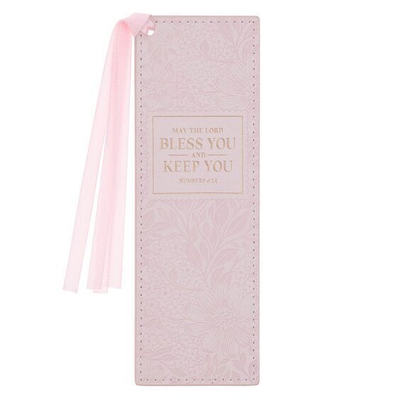 Bless And Keep You Blush Floral Faux Leather Bookmark