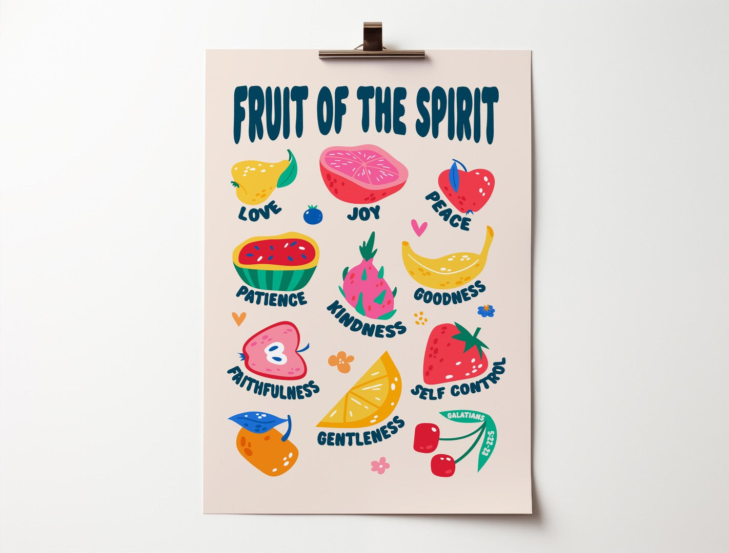 Fruit Of The Spirit A4 Poster, With Fruit Illustrations