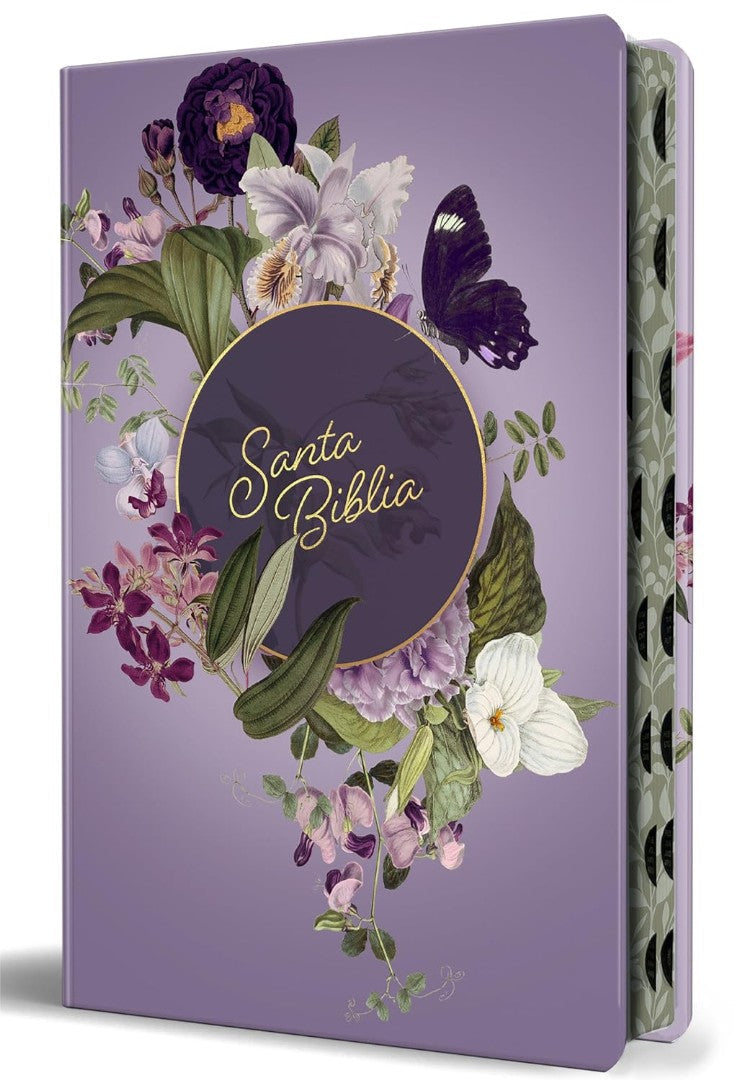 Biblia Reina Valera letra gigante, tapa dura, flores moradas