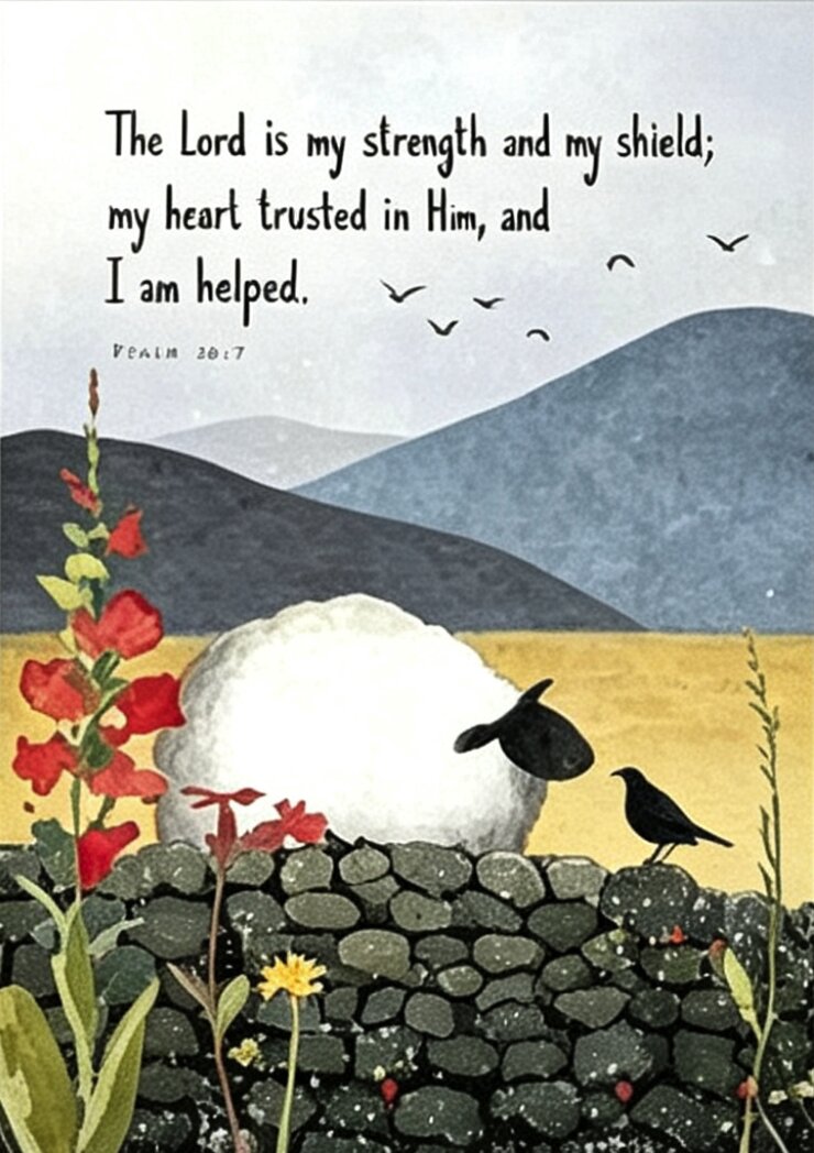 Sheep And Blackbird Greetings Card