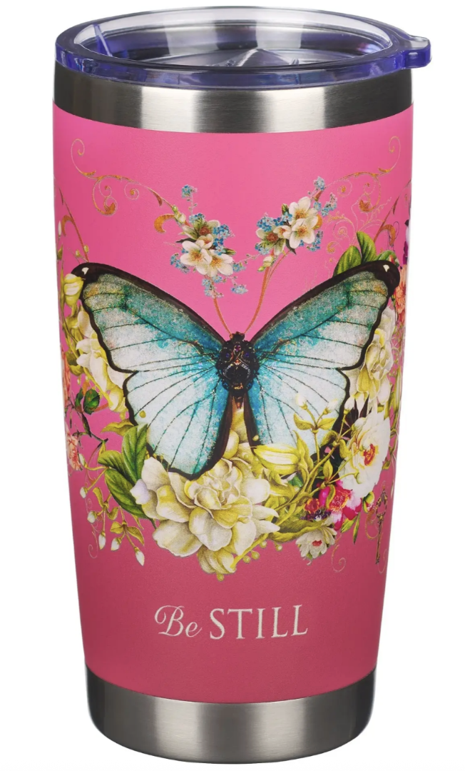 Stainless Steel Mug Travel Pink Butterfly Be Still