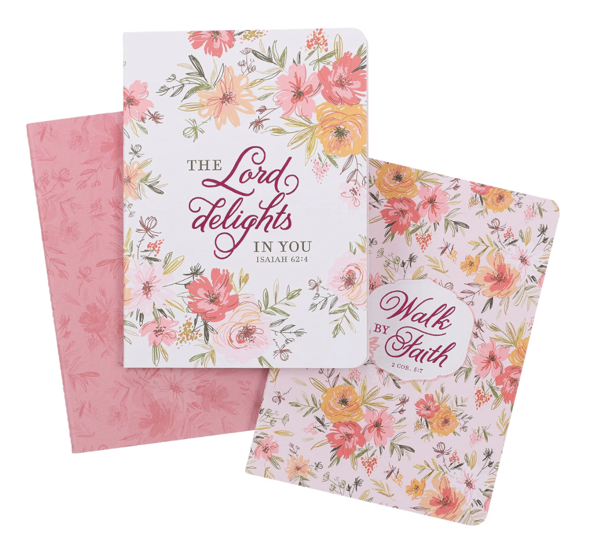 Walk By Faith Berry Pink Floral Large Notebook Set