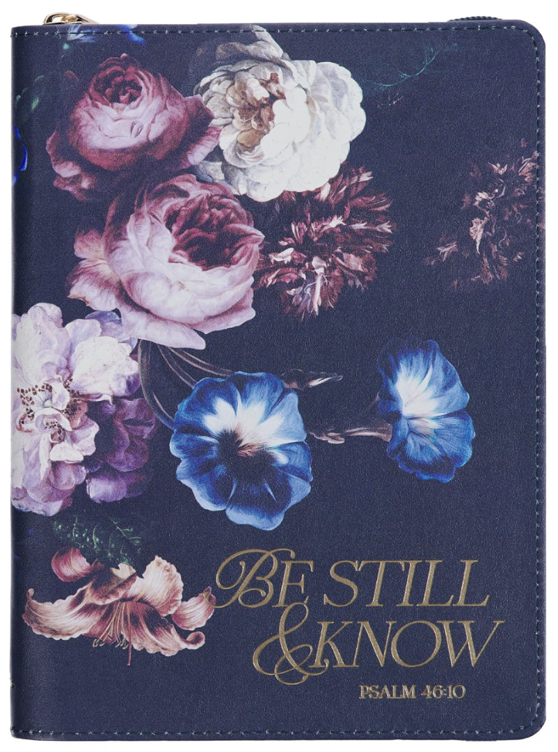 Be Still And Know Midnight Blue Floral Faux Leather Journal