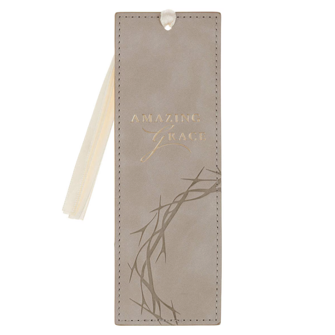 Amazing Grace Taupe Faux Leather Bookmark - Isaiah 53:5