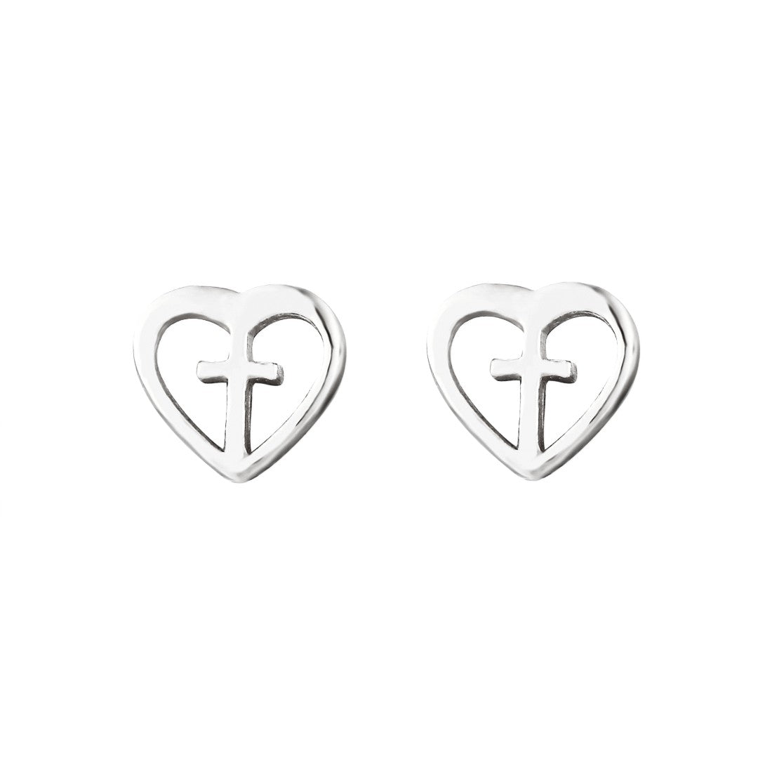 Cross And Heart Stud Earrings