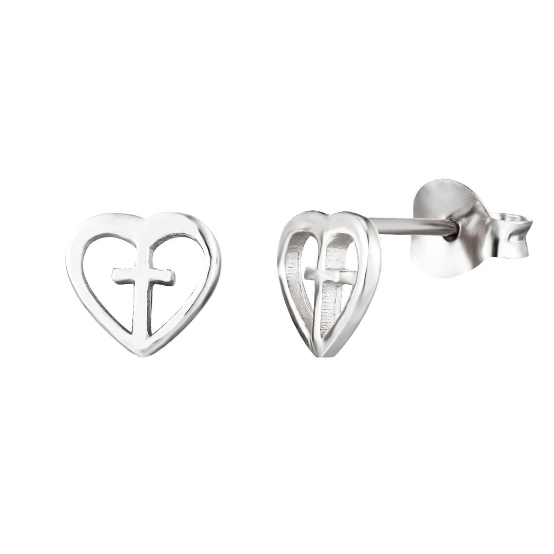 Cross And Heart Stud Earrings