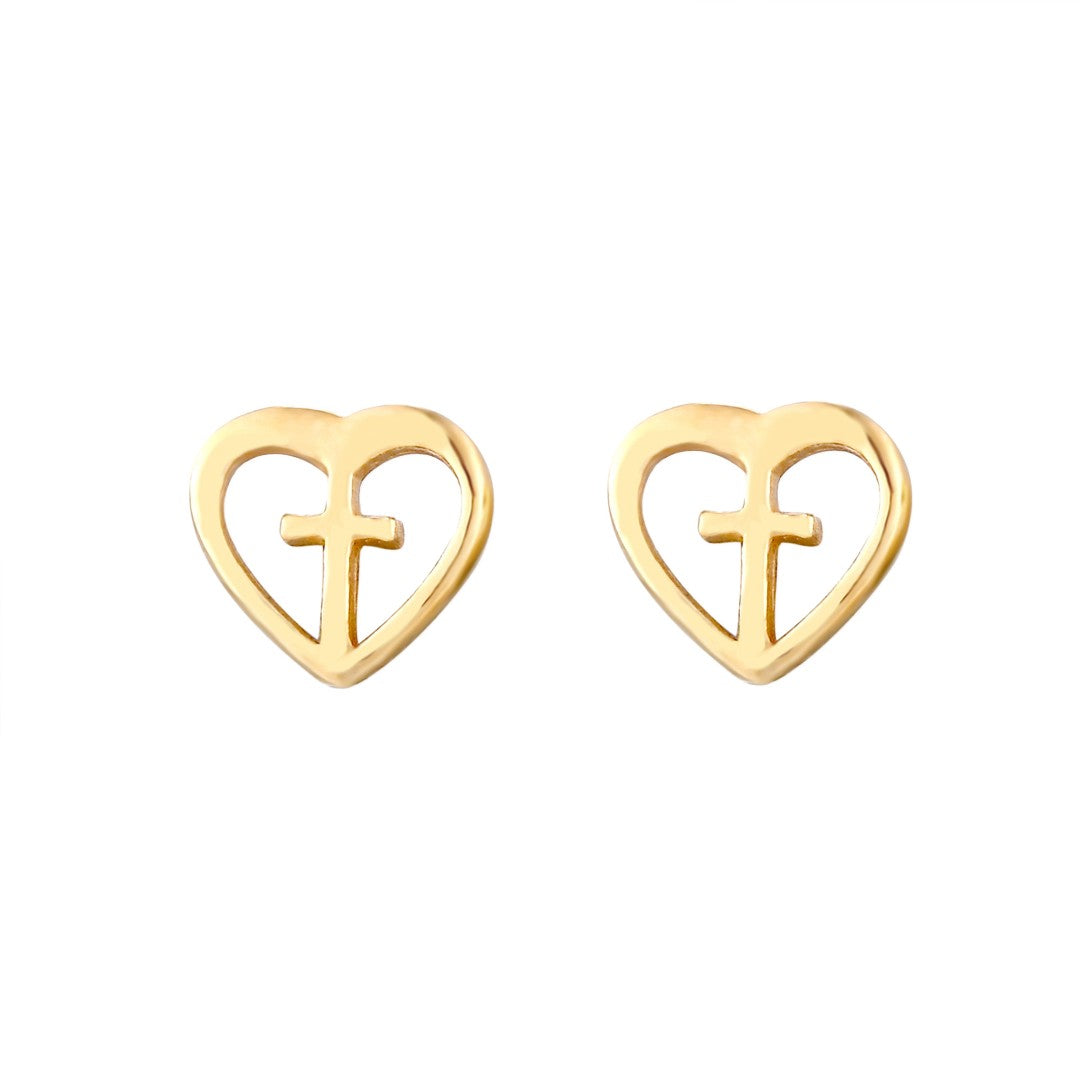 Cross And Heart Stud Earrings