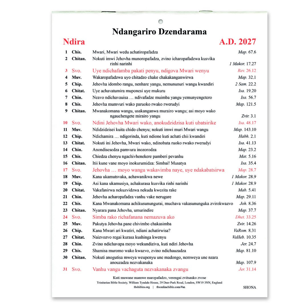 Shona Golden Thoughts Calendar 2027