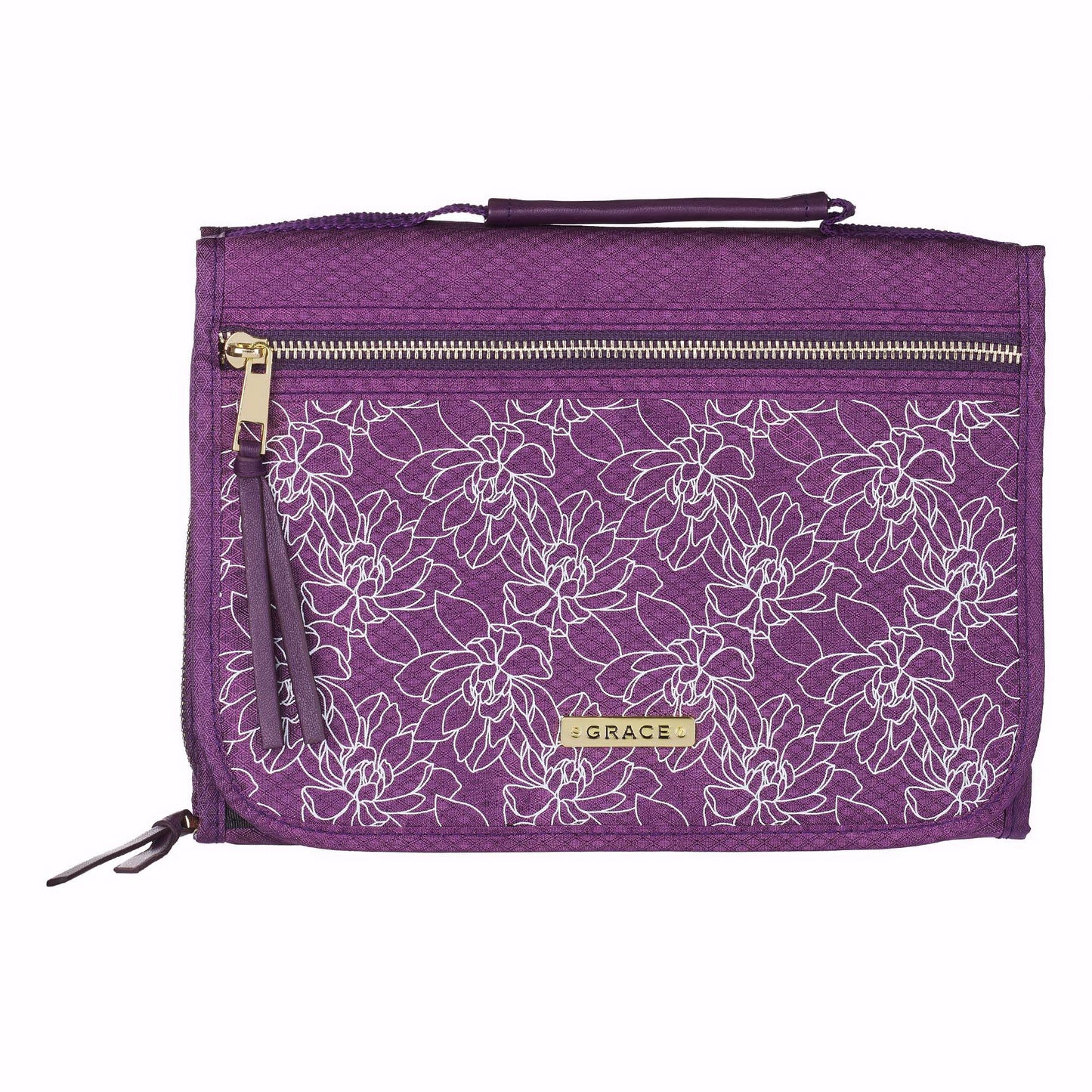 Grace Purple Floral Tri-Fold Bible Case, Large - Re-vived