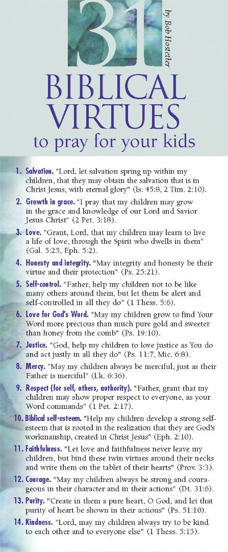 31 Biblical Virtues to Pray for Your Kids (pack of 50) - Re-vived