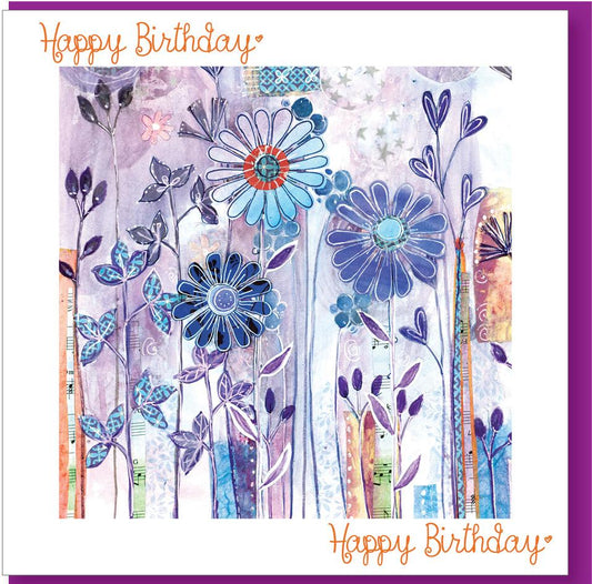Birthday Purple Flowers Greetings Card - Re-vived