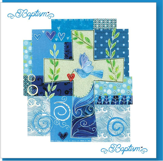 Baptism Blue Cross Greetings Card - Re-vived