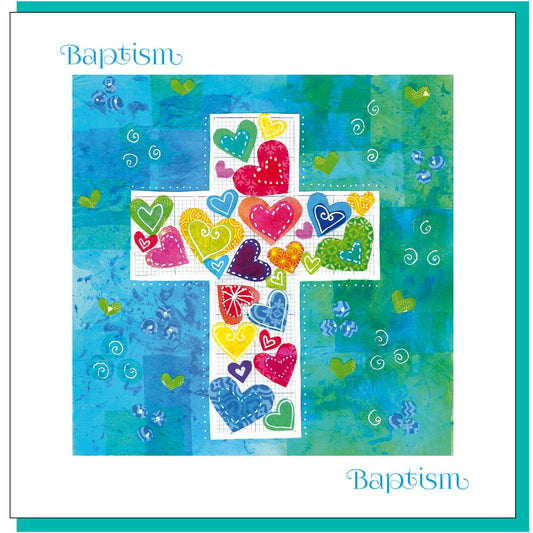 Baptism Hearts & Cross Greetings Card - Re-vived