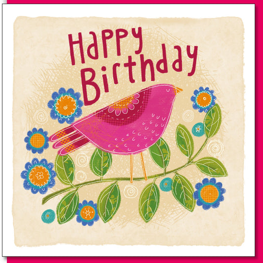 Birthday Pink Bird Greetings Card - Re-vived