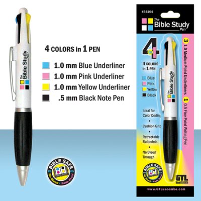 Bible Study Pen 4In1 Black/Pink/Yellow/Blue - Re-vived