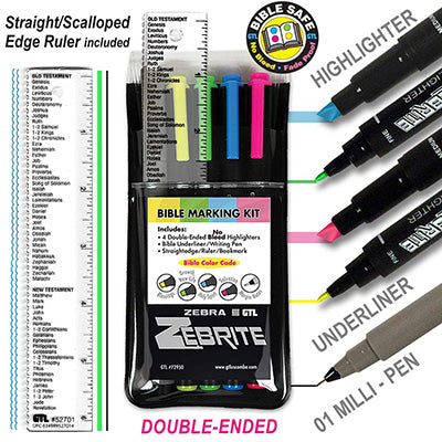 Zebrite Bible Marking Kit - 4 highlighters, underliner,ruler - Re-vived