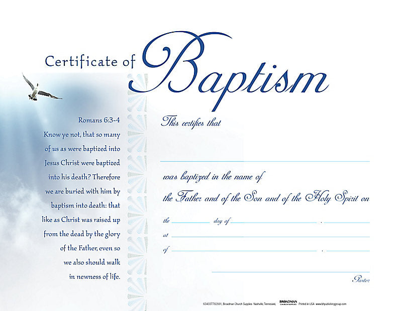 Baptism White Clouds Certificate (Pack of 6) - Re-vived