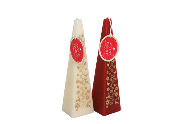 8" Ivory/Red Pyramid Advent Candle - Re-vived