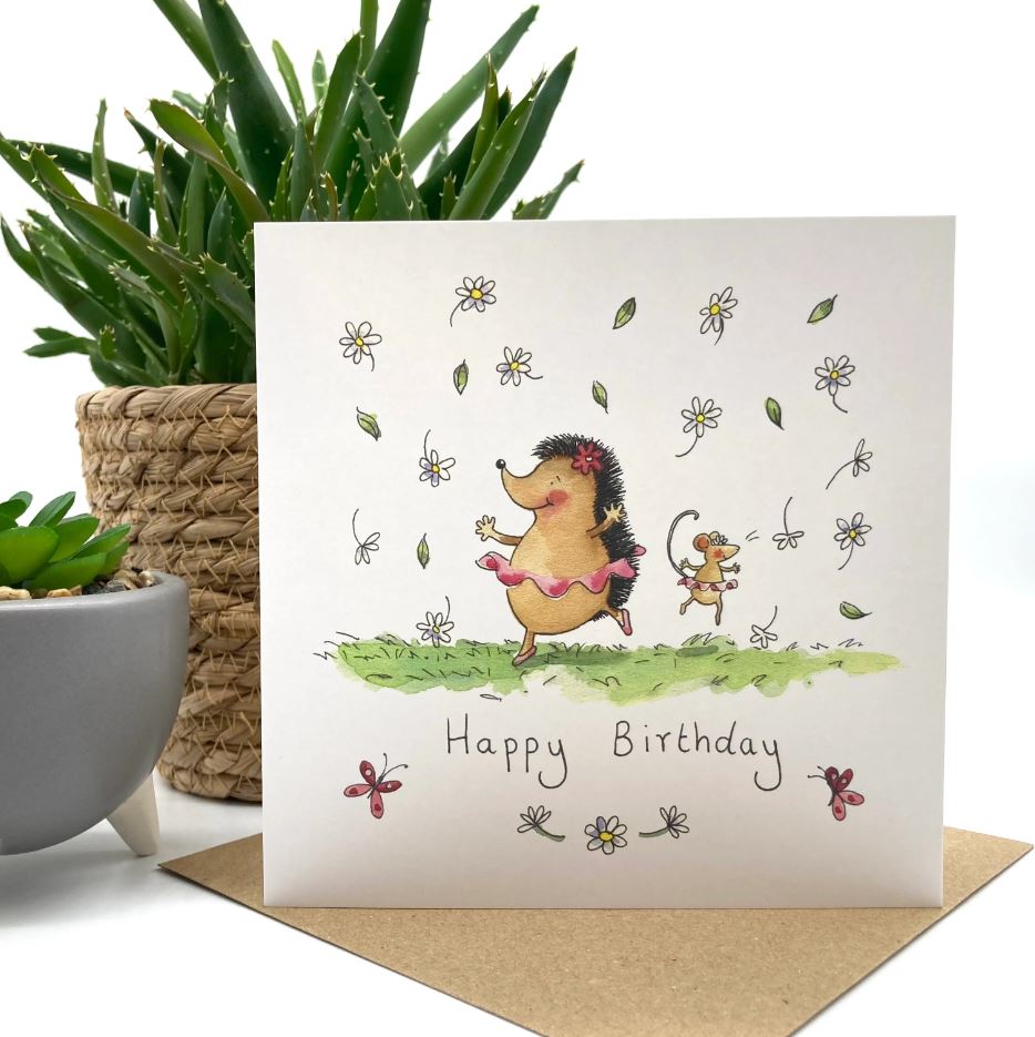 Hedgehog and Mouse Birthday Card - Re-vived
