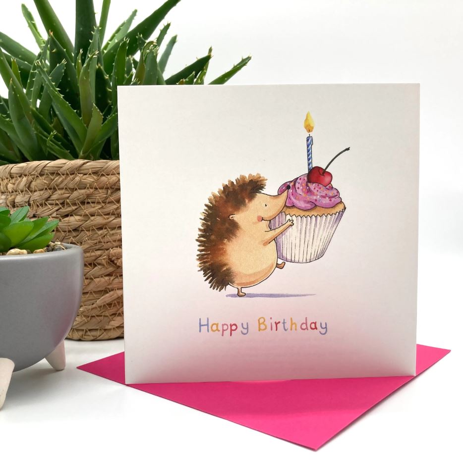 Hedgehog Cupcake Birthday Card - Re-vived