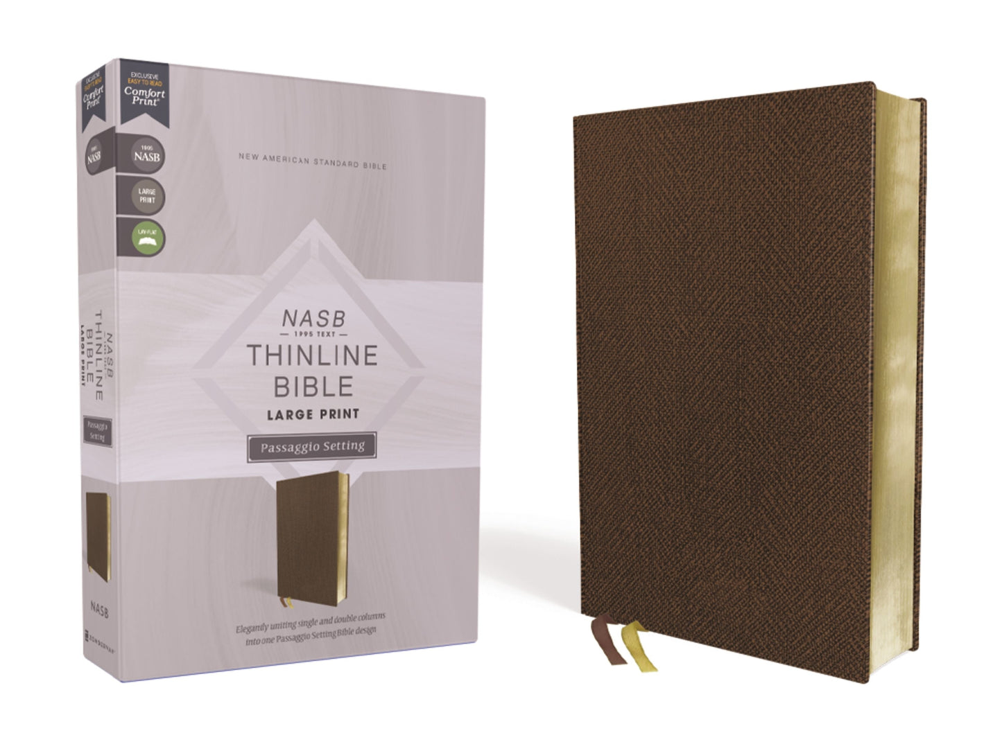 NASB Thinline Bible, Large Print, Brown, Red Letter - Re-vived
