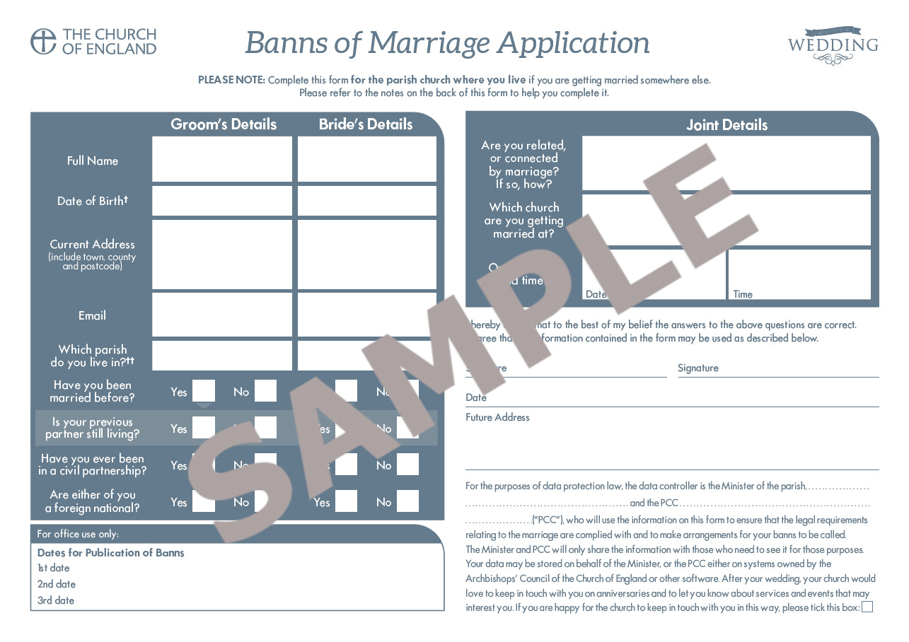 Banns of Marriage Form (pack of 30) - Re-vived