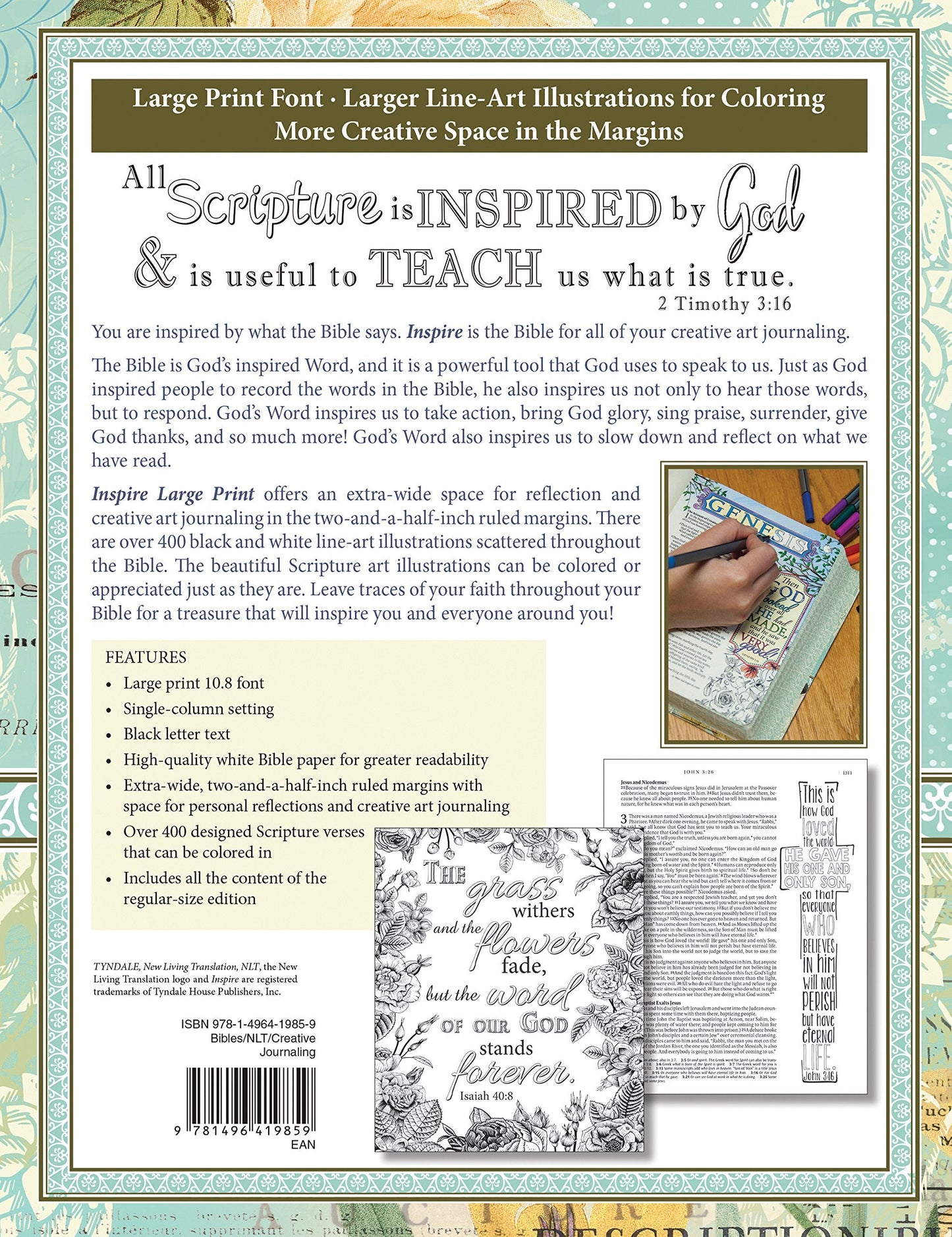 NLT Inspire Bible Large Print, Tranquil Blue - Re-vived