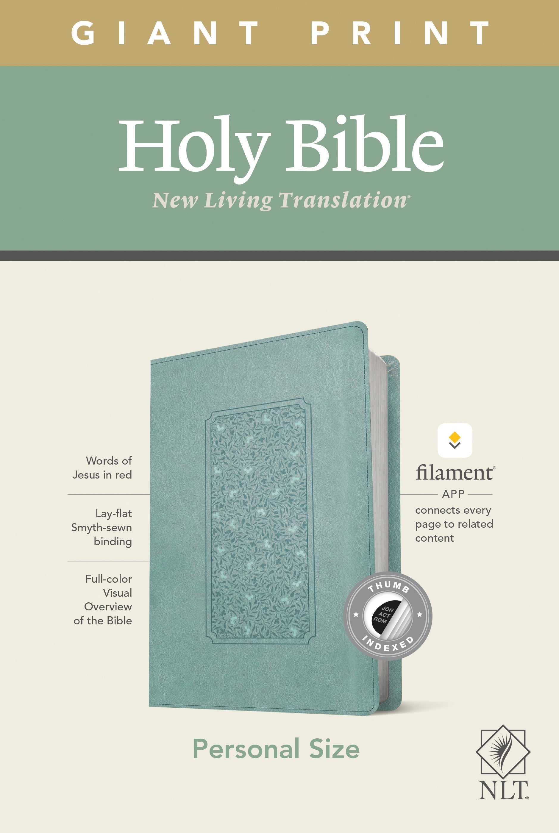 NLT Personal Size Giant Print Bible, Filament Edition, Teal - Re-vived