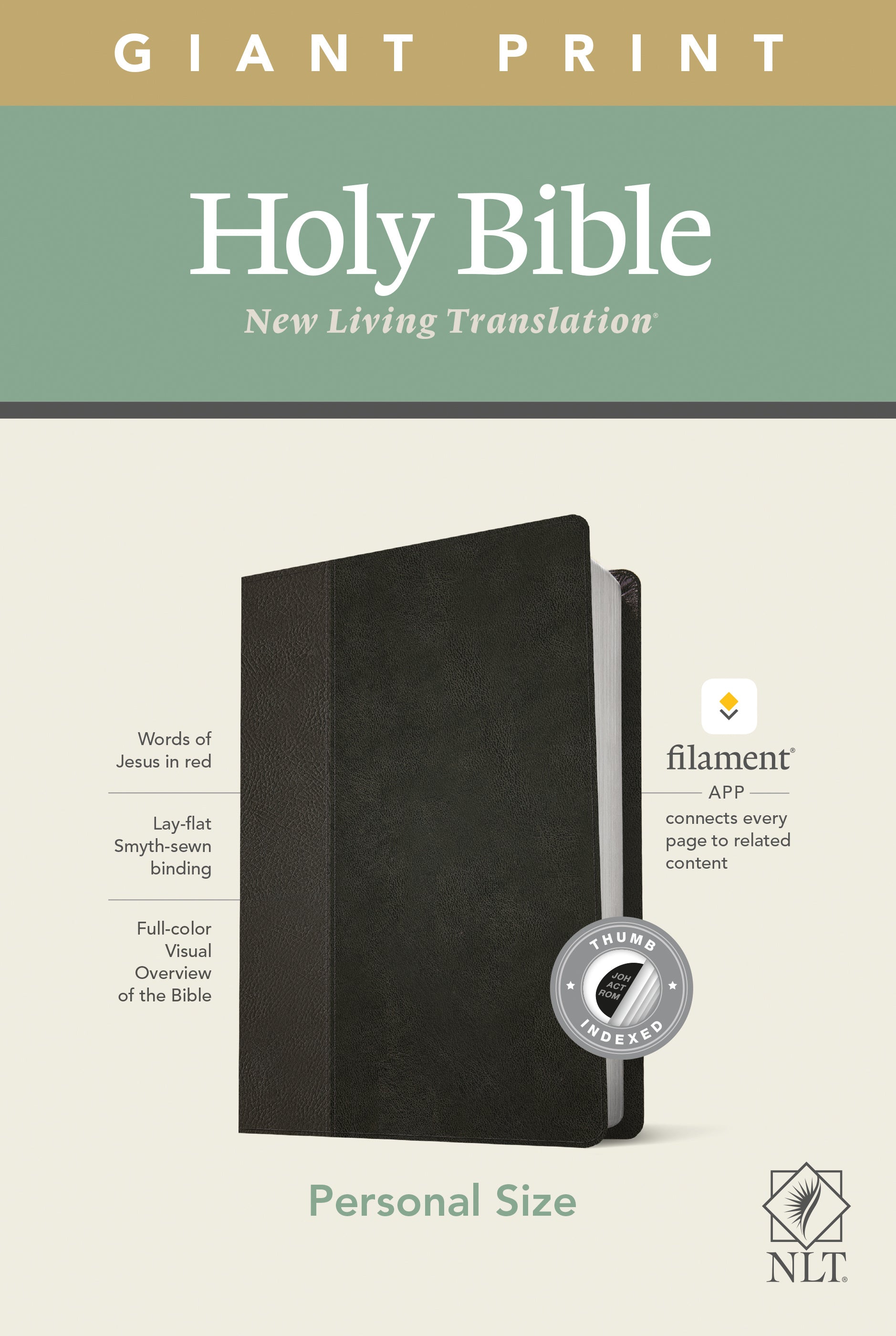 NLT Personal Size Giant Print Bible, Filament Edition, Black - Re-vived