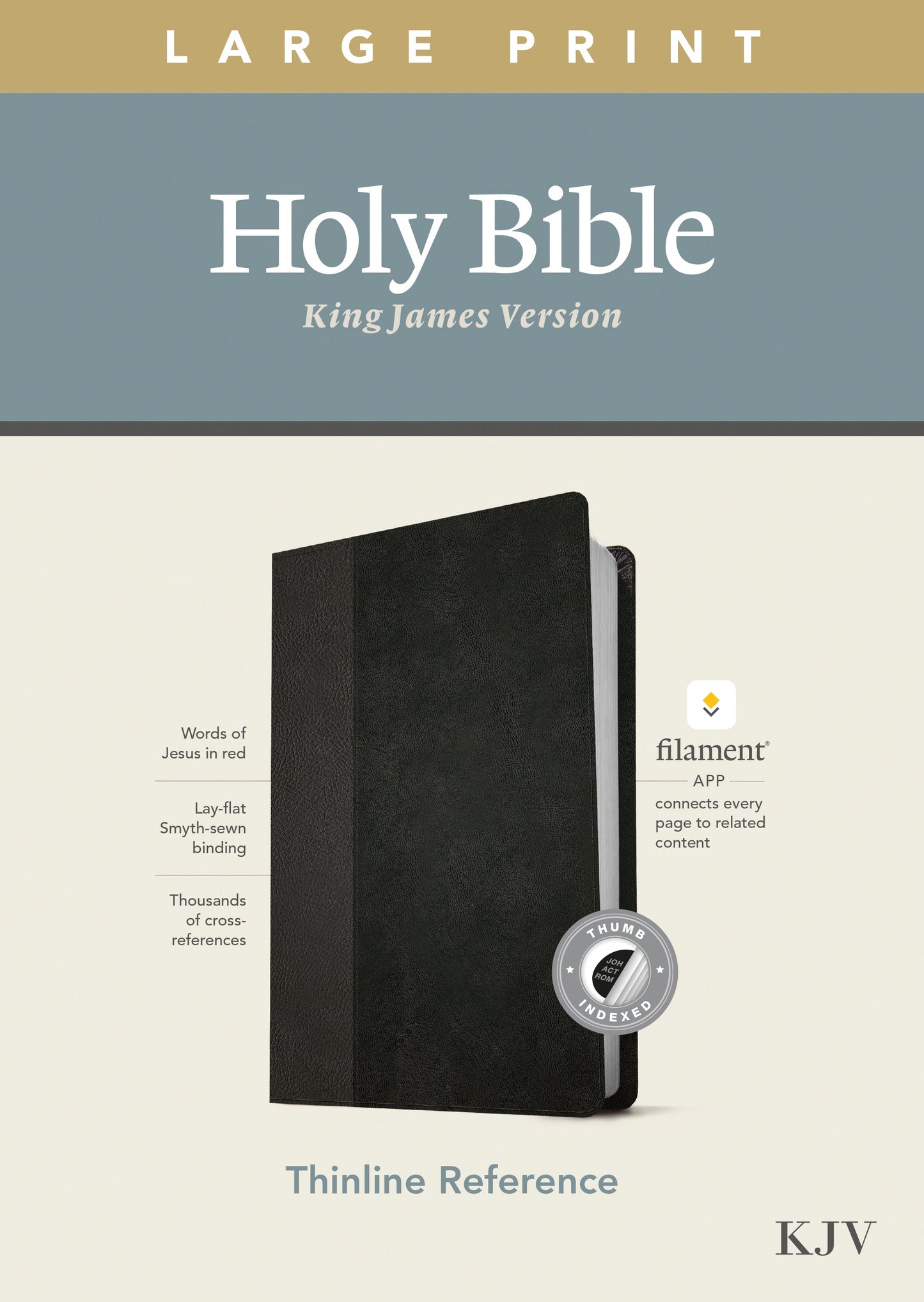 KJV Large Print Thinline Reference Bible, Filament Enabled Edition (Red Letter, LeatherLike, Black/Onyx, Indexed) - Re-vived