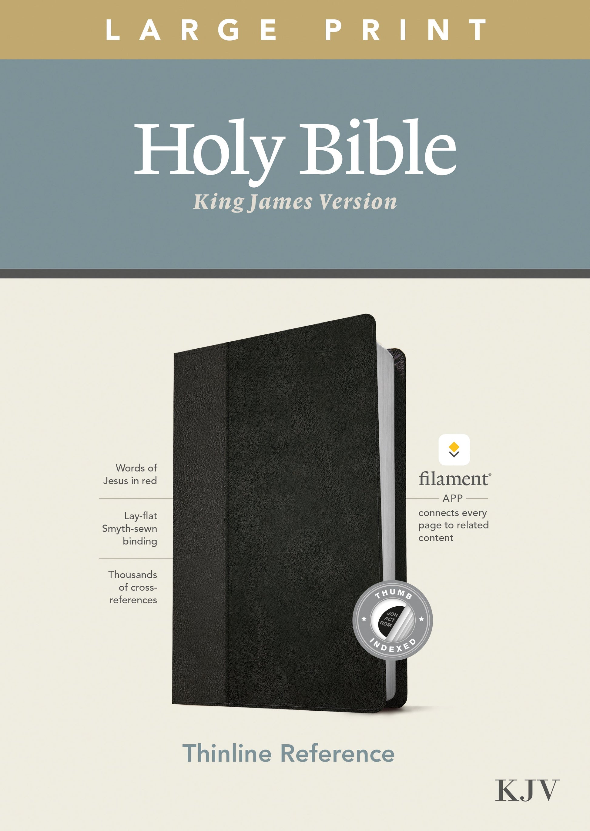 KJV Large Print Thinline Reference Bible, Filament Enabled Edition (Red Letter, LeatherLike, Black/Onyx, Indexed) - Re-vived