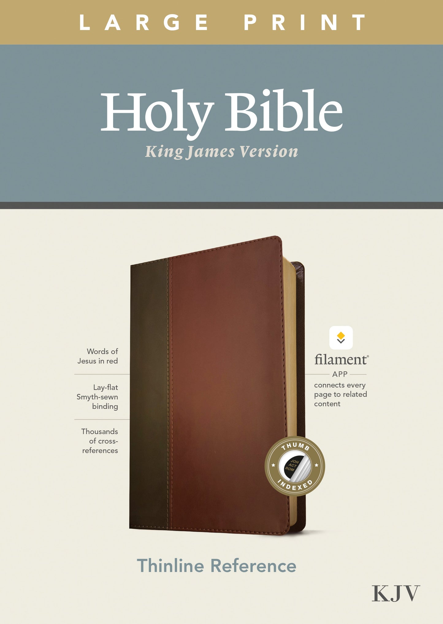 KJV Large Print Thinline Reference Bible, Filament Enabled Edition (Red Letter, LeatherLike, Brown/Mahogany, Indexed) - Re-vived